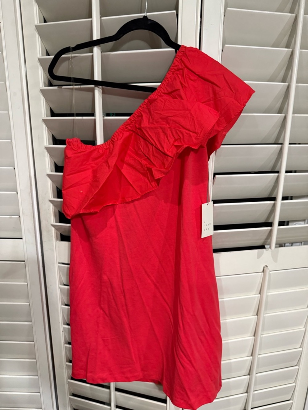 NWT - One-Shoulder Ruffle Dress in Bright Red